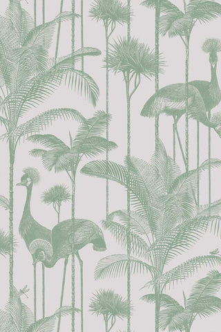 Close-up image of the Divine Savages Crane Fonda Palm Green Wallpaper