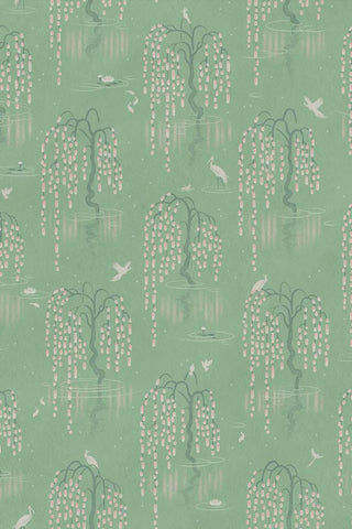 Divine Savages Kyoto Blossom Willow Green Wallpaper