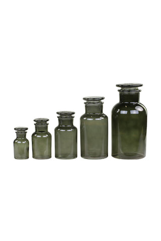 Image of the Set Of 5 French Smoked Glass Apothecary Jars on a white background