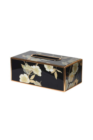 Image of the Black & Gold Blossom Tissue Box on a white background