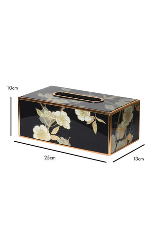 Dimension image of the Black & Gold Blossom Tissue Box