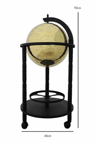 Dimension image of the Black & Gold Disco Ball Drinks Trolley Cart