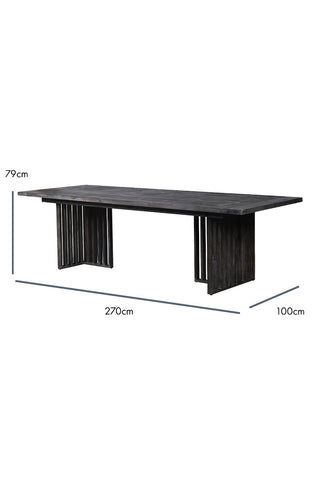Dimension image of the Black Wood Dining Table With Slatted Legs