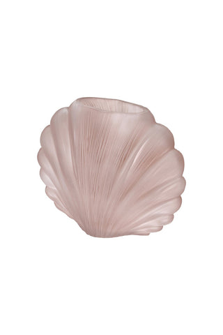 Image of the Blush Pink Frosted Glass Shell Vase on a white background