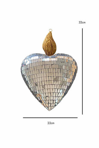 Dimension image of the Disco Ball Mirrored Heart Ornament