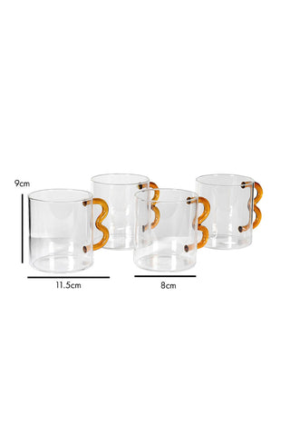 Dimension image of the Set of 4 Amber Wavy Handle Glass Mugs
