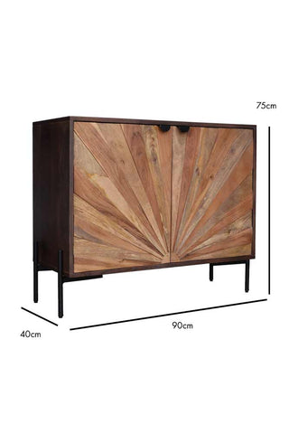 Image of the Sunburst Sideboard Cupboard on a white background with dimensions