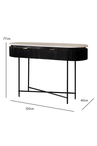 Dimension image of the Reeded Black Wood & Marble Console Table