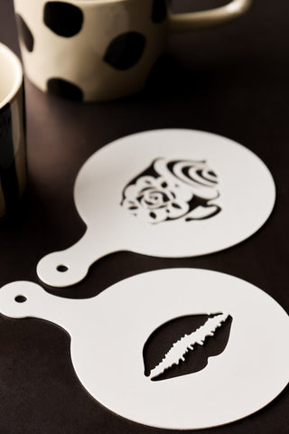 Image of the Set Of 2 Lips & Floral Coffee Stencils