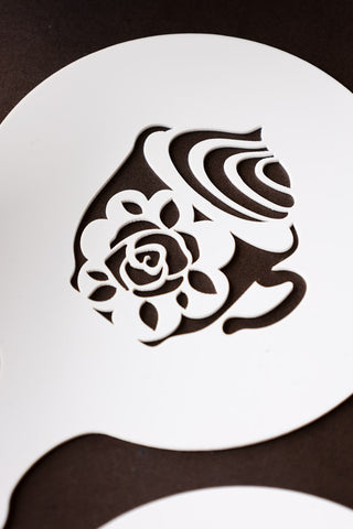 Close-up image of the floral coffee stencil for the Set Of 2 Lips & Floral Coffee Stencils