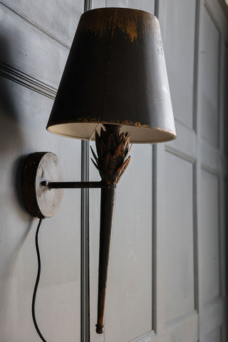 Side angle image of the Aged Effect Black & Old Gold Torch Wall Light