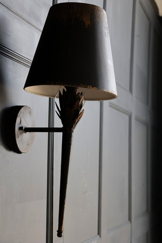 Side angle image of the Aged Effect Black & Old Gold Torch Wall Light