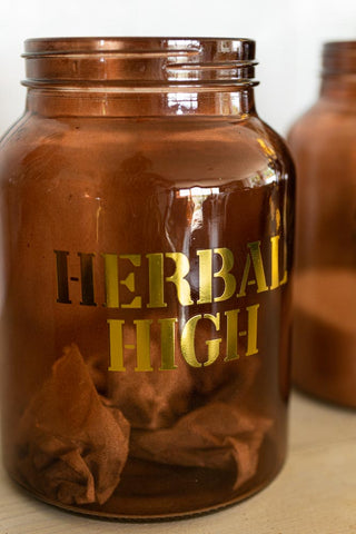 Image of the Amber Glass Storage Jar With Black Lid - Herbal High