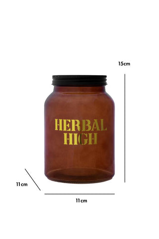 Dimension image of the Amber Glass Storage Jar With Black Lid - Herbal High