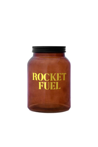 Image of the Amber Glass Storage Jar With Black Lid - Rocket Fuel on a white background