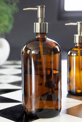 Image of the Amber Tinted Glass Soap Dispenser Bottle