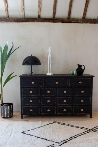 Front on lifestyle image of the Antique Style Black Multi-Drawer Storage Cabinet