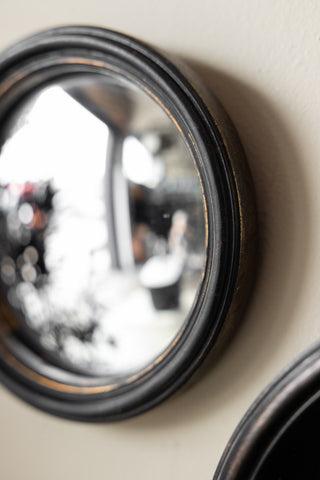 Close-up image of the Antique Black Thin Framed Small Convex Mirror