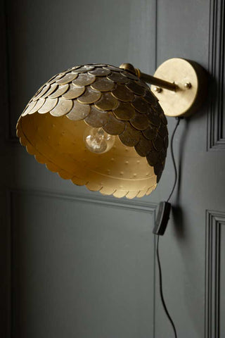 Image of the Antique Brass Scalloped Plug In Wall Light
