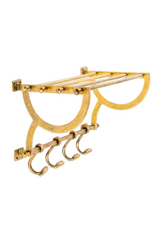 Image of the Antique Gold Luggage Rack With Coat Hooks on a white background