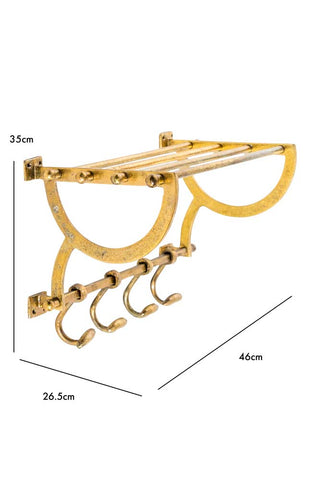 Dimension image of the Antique Gold Luggage Rack With Coat Hooks
