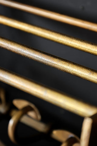 Detail image of the Antique Gold Luggage Rack With Coat Hooks