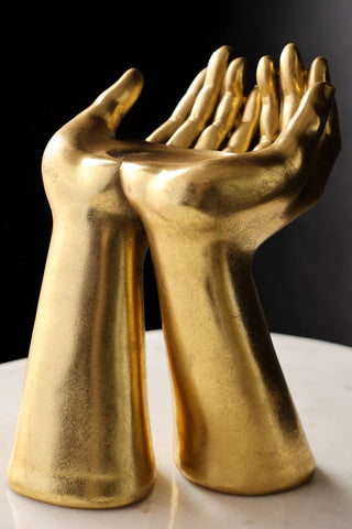 Image of the Antique Gold Palm Hand Candle Holder