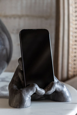 Image of the Antique Hands Mobile Phone Holder holding a mobile portrait