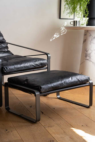 Image of the stool for the Antique Slate Leather Lounger & Stool