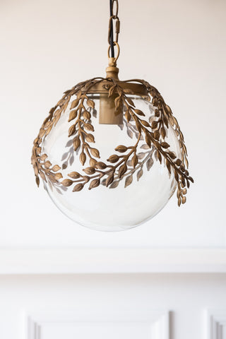 Image of the Ornate Globe Pendant Ceiling Light With Brass Leaf Detailing