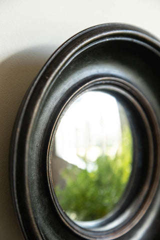 Image of the Antique Black Deep Framed Small Convex Mirror