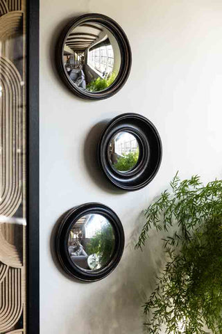 Detail image of the Antique Black Deep Framed Small Convex Mirror