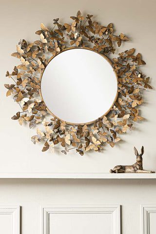 Image of the Antiqued Butterflies Round Wall Mirror