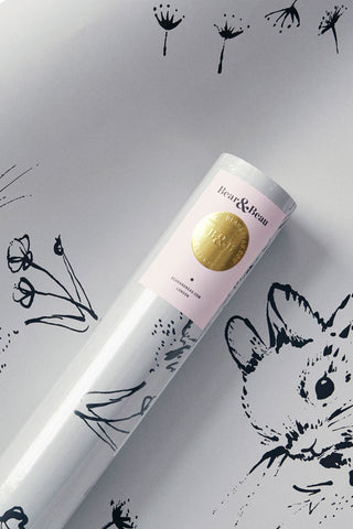 Close-up image of the Bear & Beau Little Bunny Wallpaper In Grey