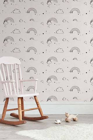 Lifestyle image of the Bear & Beau Rainbow Love Wallpaper In Pink - SAMPLE