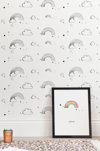 Lifestyle image of the Bear & Beau Rainbow Love Wallpaper In White