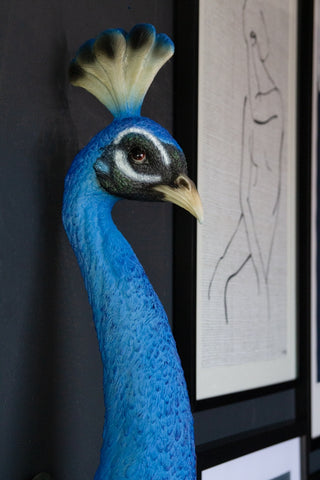 Close-up image of the head on the Beautiful Blue Peacock Head Wall Decoration
