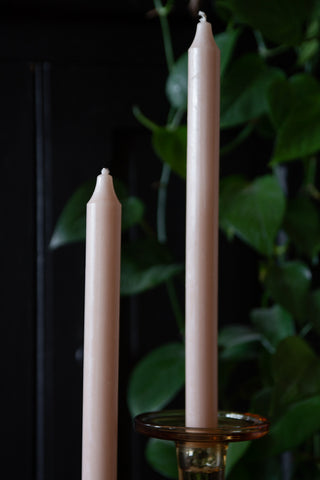 Close-up image of 2 Dusky Rose Pink Beautiful Dinner Candles