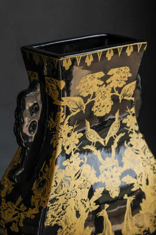 Image of the top of the Black & Gold Chinoiserie Porcelain Vase