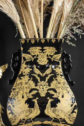 Close-up image of the Black & Gold Chinoiserie Porcelain Vase