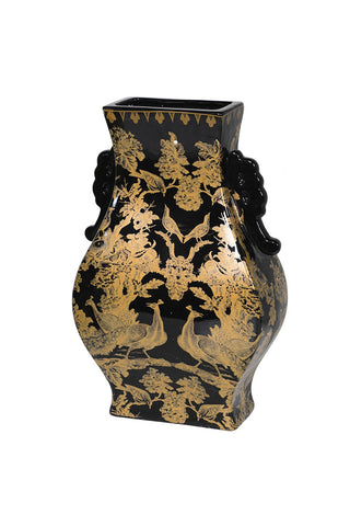 Image of the Black & Gold Chinoiserie Porcelain Vase on a white background