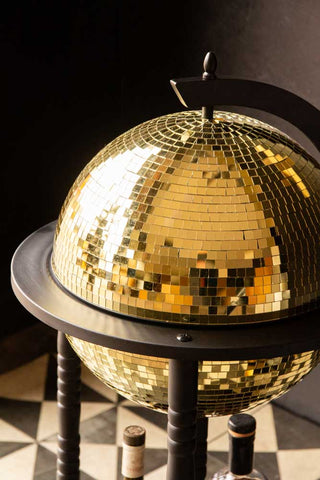 Close-up image of the Black & Gold Disco Ball Drinks Trolley Cart