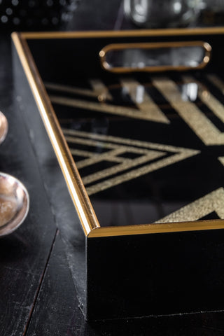 Close-up image of the edges on the Black & Gold Square Display Tray