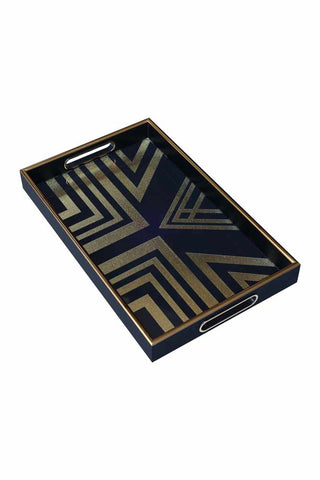 Angled image of the Black & Gold Square Display Tray on a white background