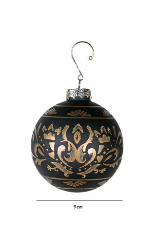 Dimension image of the Black & Gold Swirl Glass Bauble Christmas Tree Decoration