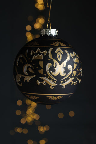 Image of the Black & Gold Swirl Glass Bauble Christmas Tree Decoration