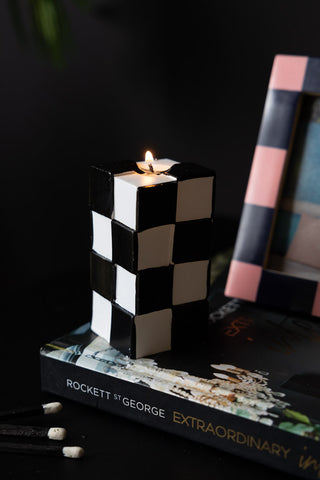 Image of the Black & White Miniature Checkered Candle