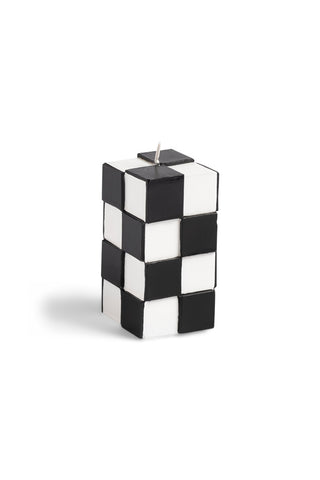 Image of the Black & White Miniature Checkered Candle on a white background