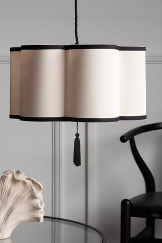 Lifestyle image of the Black & Cream Lantern Curved Ceiling Lamp Shade