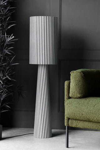 Lifestyle image of the Black & White Stripe Floor Lamp